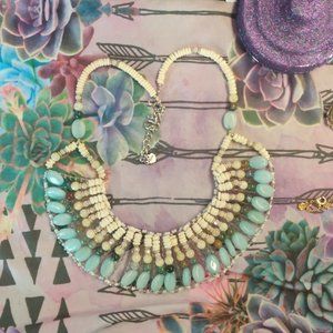 Nakamol Necklace: Beaded Fan Pattern with white, blue and silver